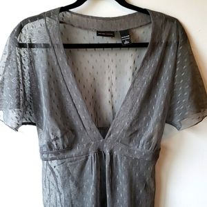 NWOT! Gray New York and Company Tie Back Baby Doll Sheer Top NY&CO